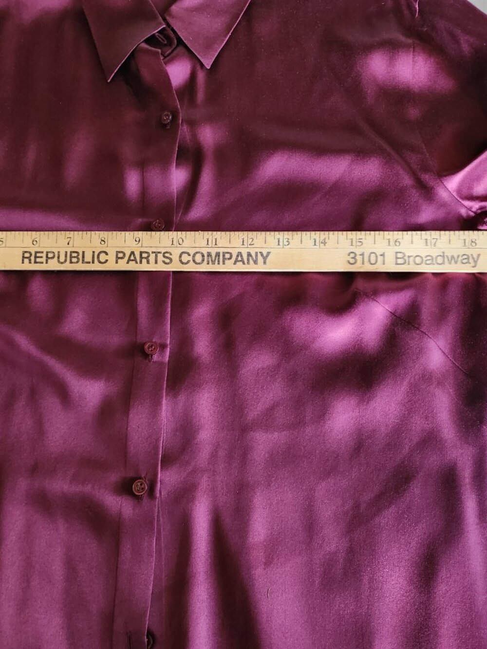 VTG Casual Corner Annex 100% Silk Plum Magenta Long Sleeve Button Down Shirt M - Picture 9 of 11